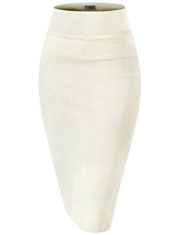 HyBrid & Company Women's Elastic Waist Stretchy Office Pencil Skirt with Beautiful Prints