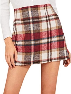 Women's Plaid Skirt Zipper Back High Waist A-Line Mini Skirt