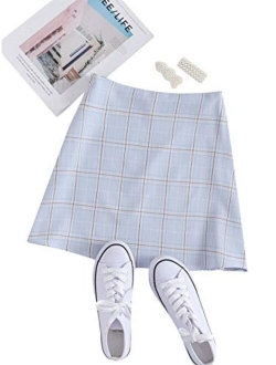 Women's Plaid Skirt Zipper Back High Waist A-Line Mini Skirt