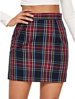 Women's Plaid Skirt Zipper Back High Waist A-Line Mini Skirt