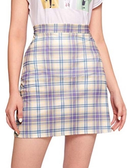 Women's Plaid Skirt Zipper Back High Waist A-Line Mini Skirt