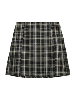 Women's Plaid Skirt Zipper Back High Waist A-Line Mini Skirt