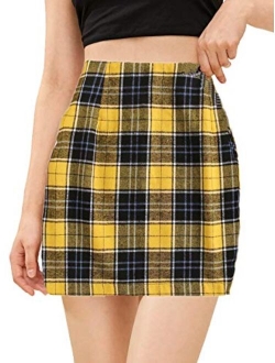 Women's Plaid Skirt Zipper Back High Waist A-Line Mini Skirt