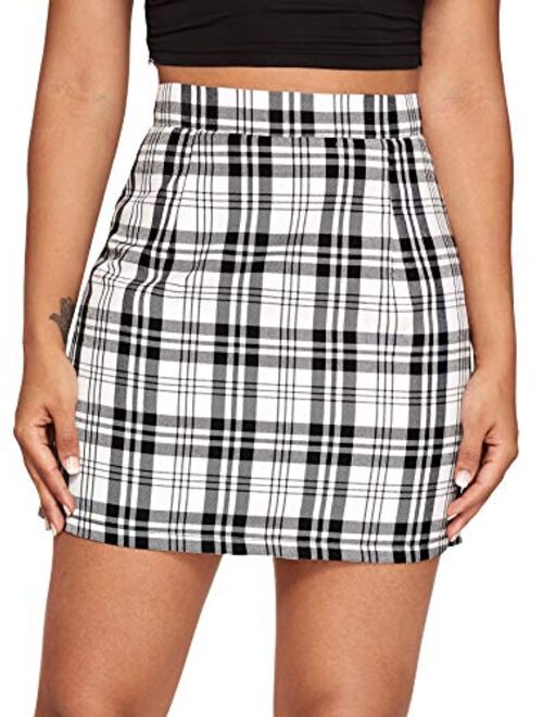 MakeMeChic Women's Plaid Skirt Zipper Back High Waist A-Line Mini Skirt