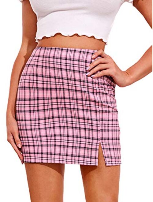 MakeMeChic Women's Plaid Skirt Zipper Back High Waist A-Line Mini Skirt