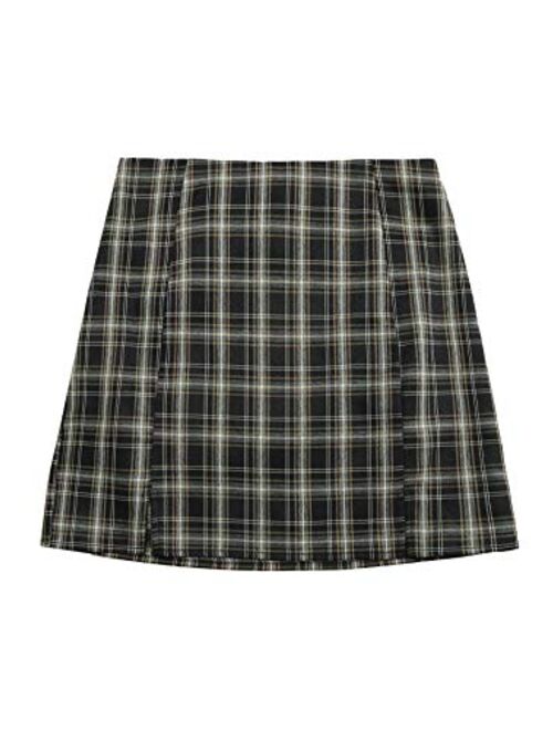 MakeMeChic Women's Plaid Skirt Zipper Back High Waist A-Line Mini Skirt