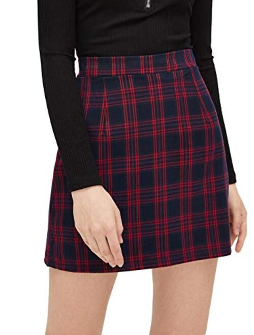 MakeMeChic Women's Plaid Skirt Zipper Back High Waist A-Line Mini Skirt