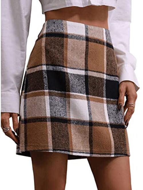 Floerns Women's Plaid High Waist Bodycon Mini Skirt