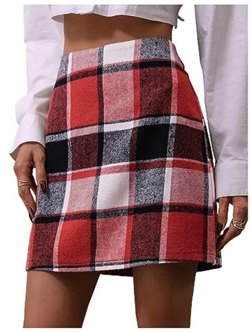 Floerns Women's Plaid High Waist Bodycon Mini Skirt