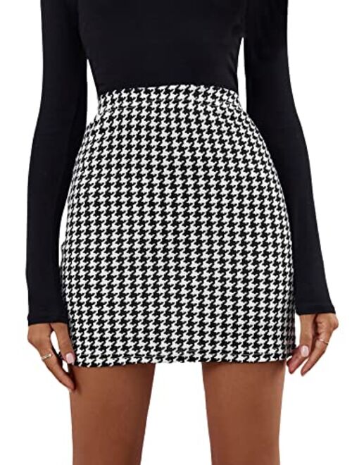 Floerns Women's Plaid High Waist Bodycon Mini Skirt