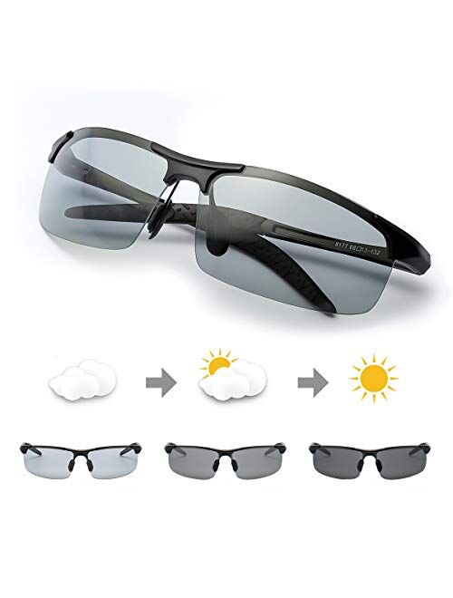 TJUTR Men's Photochromic Sunglasses with Polarized Lens for Outdoor 100% UV Protection, Anti Glare, Reduce Eye Fatigue