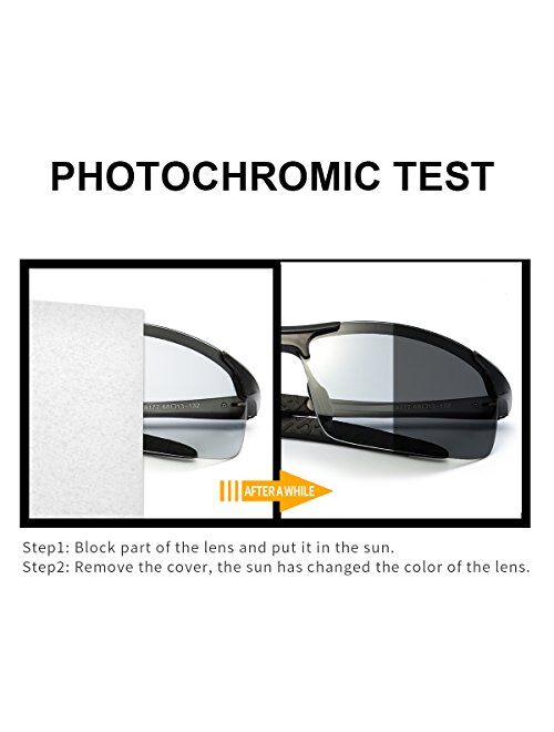 TJUTR Men's Photochromic Sunglasses with Polarized Lens for Outdoor 100% UV Protection, Anti Glare, Reduce Eye Fatigue