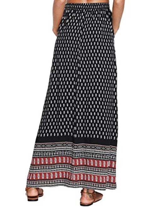 Milumia Women's Boho Vintage Print Pockets Side A Line Maxi Skirt