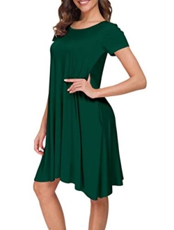 Afibi Womens Short Sleeve Loose Pockets Dress Casual Swing T-Shirt Dresses