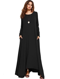 Women's Long Sleeve Casual Loose Pocket Maxi Long Party Dress