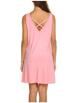 LuckyMore Women's Summer Sundresses Beach Cover Up Criss Cross Back Pocket Swing T-Shirt Dress S-3XL