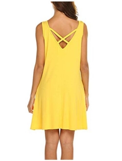 LuckyMore Women's Summer Sundresses Beach Cover Up Criss Cross Back Pocket Swing T-Shirt Dress S-3XL