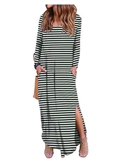 Celmia Womens Tshirt Long Dress Side Slit Maxi Dresses Casual Short Sleeve with Pockets