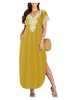 Celmia Womens Tshirt Long Dress Side Slit Maxi Dresses Casual Short Sleeve with Pockets