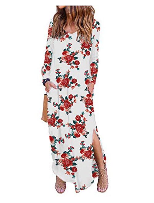 Celmia Womens Tshirt Long Dress Side Slit Maxi Dresses Casual Short Sleeve with Pockets