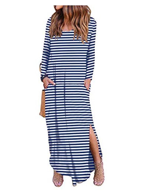 Celmia Womens Tshirt Long Dress Side Slit Maxi Dresses Casual Short Sleeve with Pockets