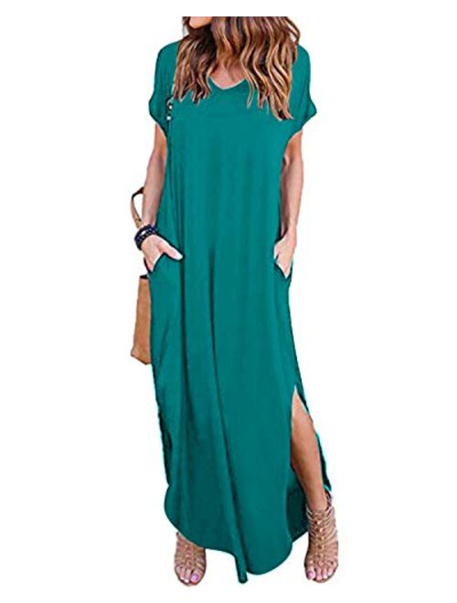 Celmia Womens Tshirt Long Dress Side Slit Maxi Dresses Casual Short Sleeve with Pockets