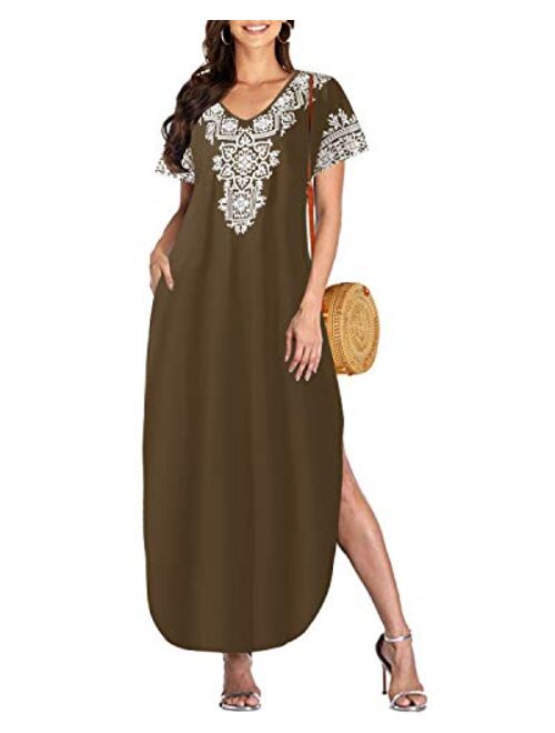 Celmia Womens Tshirt Long Dress Side Slit Maxi Dresses Casual Short Sleeve with Pockets