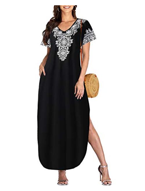 Celmia Womens Tshirt Long Dress Side Slit Maxi Dresses Casual Short Sleeve with Pockets