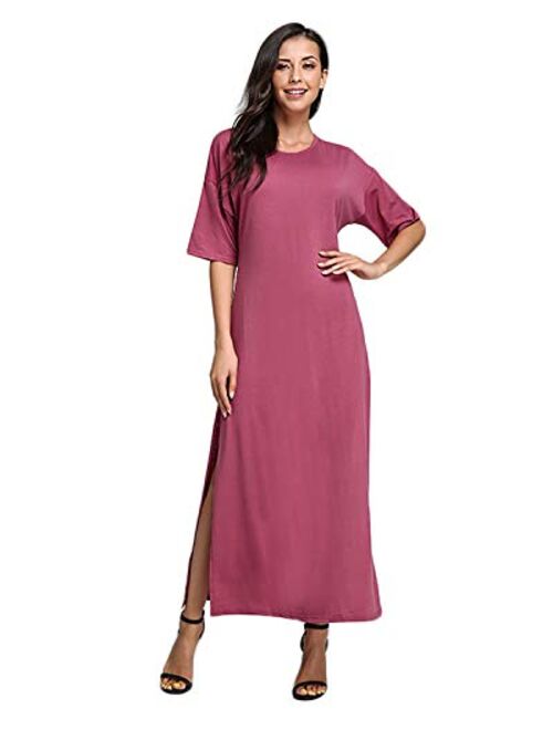 Celmia Womens Tshirt Long Dress Side Slit Maxi Dresses Casual Short Sleeve with Pockets