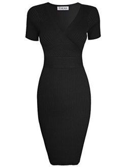 TAM WARE Womens Stylish Surplice Wrap Bodycon Knit Midi Dress