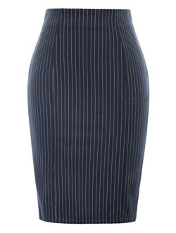 Womens Knee Length Elastic Waist Stretchy Bodycon Business Pencil Skirt