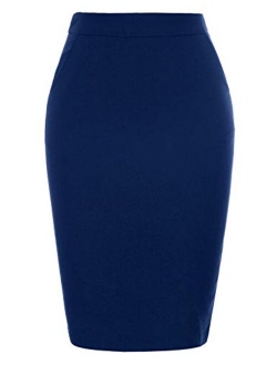 Womens Knee Length Elastic Waist Stretchy Bodycon Business Pencil Skirt