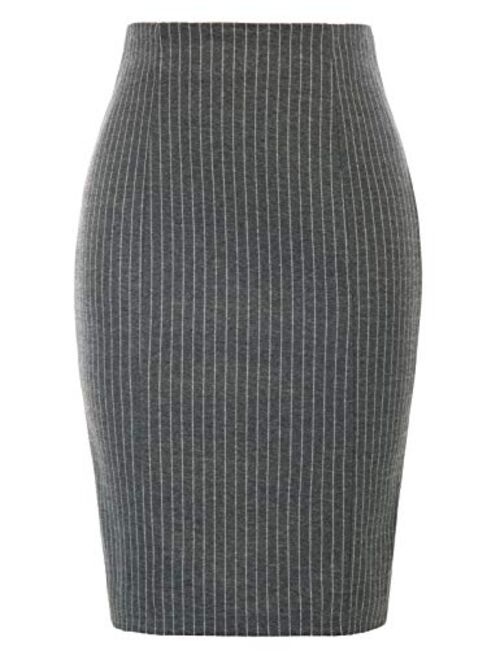 Kate Kasin Womens Knee Length Elastic Waist Stretchy Bodycon Business Pencil Skirt