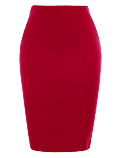 Kate Kasin Womens Knee Length Elastic Waist Stretchy Bodycon Business Pencil Skirt