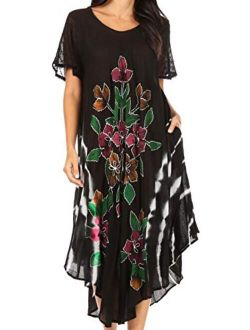 Sakkas Embroidered Painted Floral Cap Sleeve Rayon Dress