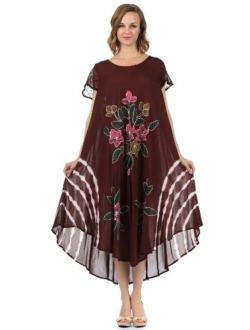 Sakkas Embroidered Painted Floral Cap Sleeve Rayon Dress