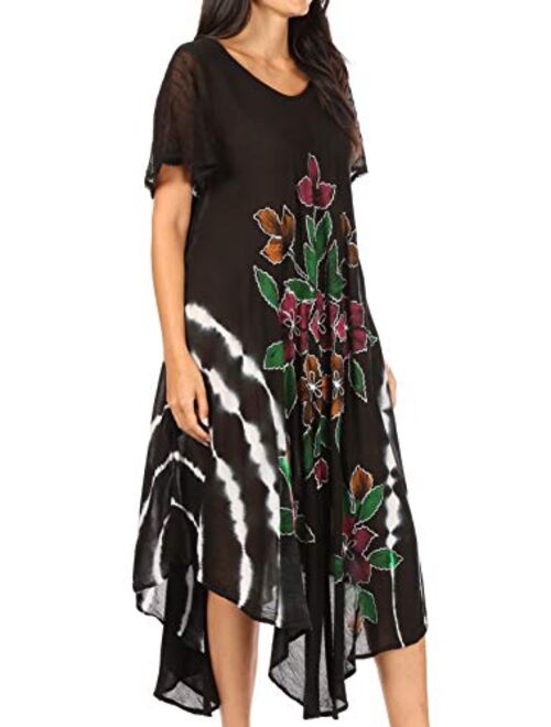 Sakkas Embroidered Painted Floral Cap Sleeve Rayon Dress