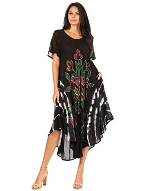 Sakkas Embroidered Painted Floral Cap Sleeve Rayon Dress