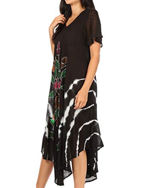 Sakkas Embroidered Painted Floral Cap Sleeve Rayon Dress