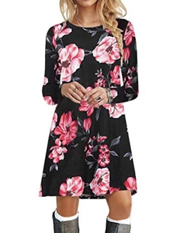 Genhoo Women Summer Casual Sleeveless Floral Printed Swing T-Shirts Dress Sundress with Pockets