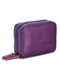 KALMORE Women's Leather RFID Secured Spacious Cute Zipper Card Wallet Small Purse