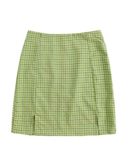 Women's Basic High Waist Bodycon Mini Plaid Uniform Skirt