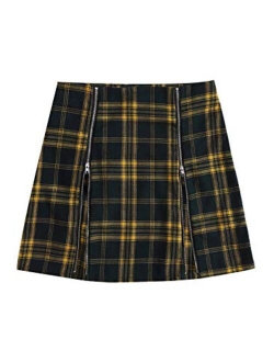 Women's Basic High Waist Bodycon Mini Plaid Uniform Skirt