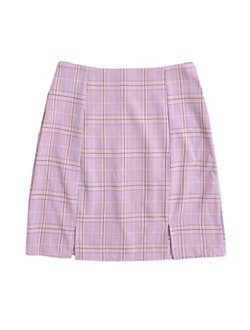 WDIRARA Women's Basic High Waist Bodycon Mini Plaid Uniform Skirt