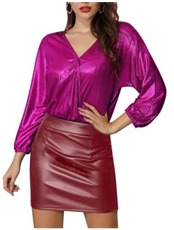 Stretchy Shiny Metallic Mini Skirt for Women Nightout Wear