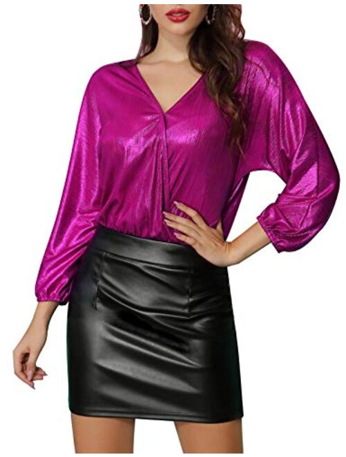 Kate Kasin Stretchy Shiny Metallic Mini Skirt for Women Nightout Wear