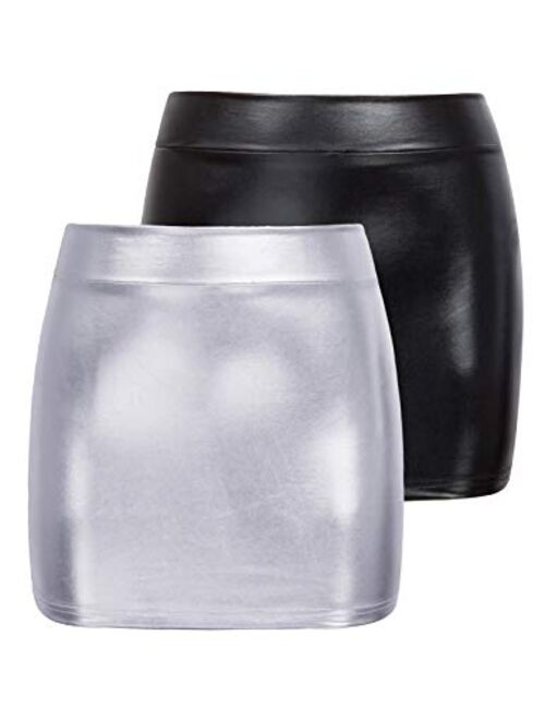 Kate Kasin Stretchy Shiny Metallic Mini Skirt for Women Nightout Wear