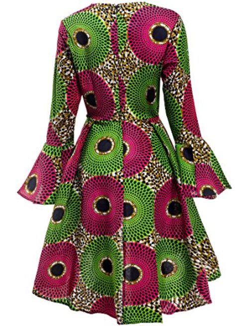 Shenbolen Women African Print Dresses Autumn and Winter Long Sleeves Ankara Dress