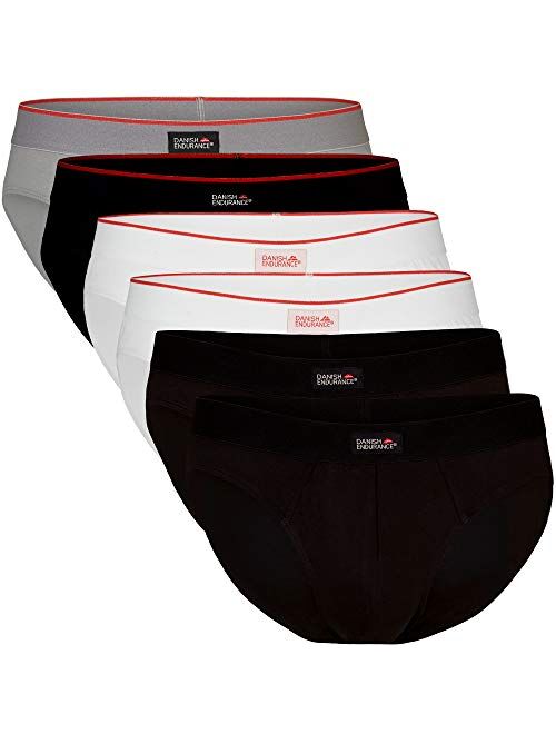 DANISH ENDURANCE Mens Cotton Briefs 6 Pack, Tag-Free, Classic Underwear, Comfortable Hip Waistband, White, Black, Grey