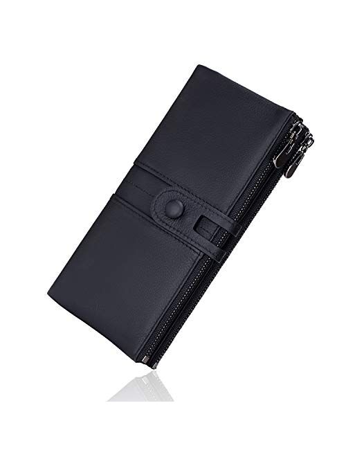 MUIIKOLA ROULENS Wallet for Women Genuine Leather Card Holder Phone Checkbook Organizer Zipper Coin Purse